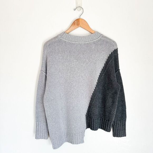 Zaket & Plover Wool Cashmere Blend Color Block Mock Neck Step Hem Neutral Sweate - Picture 2 of 8